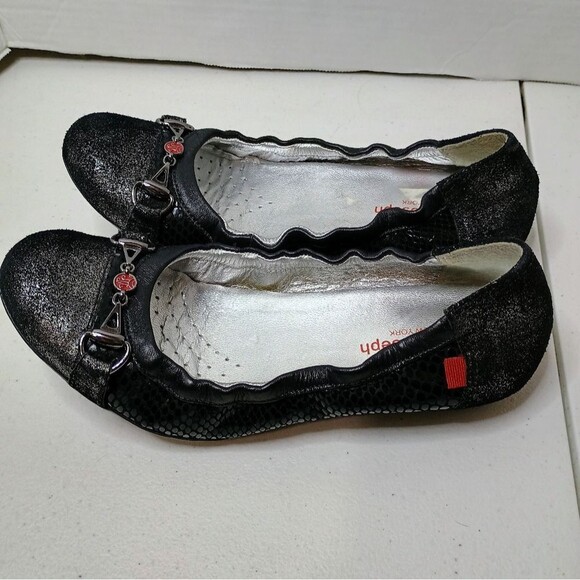 Marc Joseph NY Metallic Black Ballet Flats Reptile Print Leather Slip-On Size 7 - Picture 3 of 6